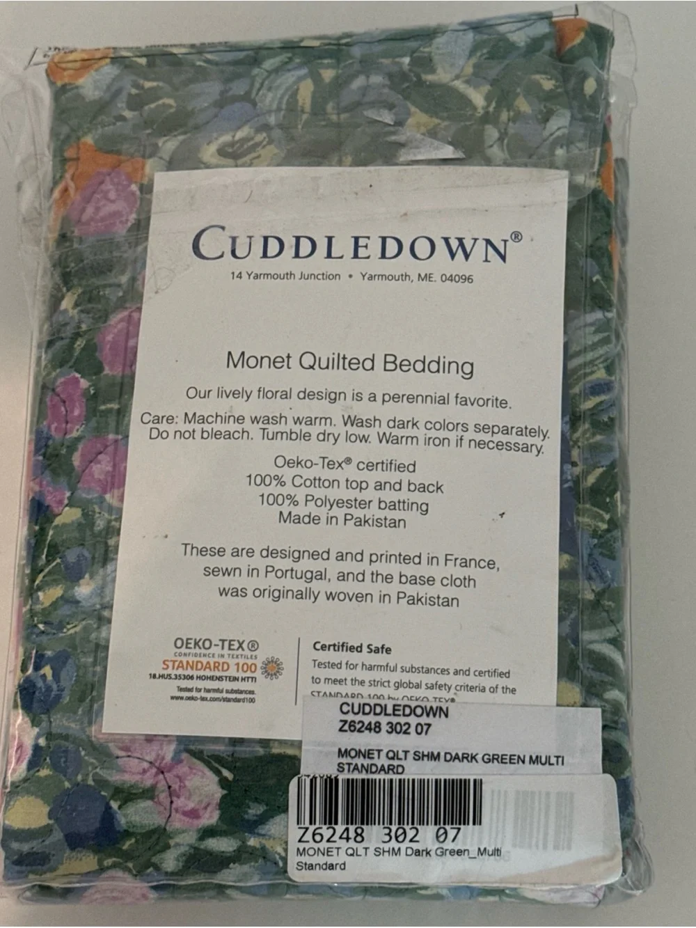 1 Cuddledown Floral Monet Quilted Sham Scalloped Multicolored standard